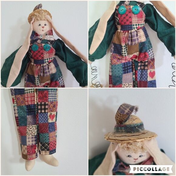 Handcrafted Large Floppy Country Calico Bunny Rabbit Patchwork Country Bunny - Picture 8 of 10